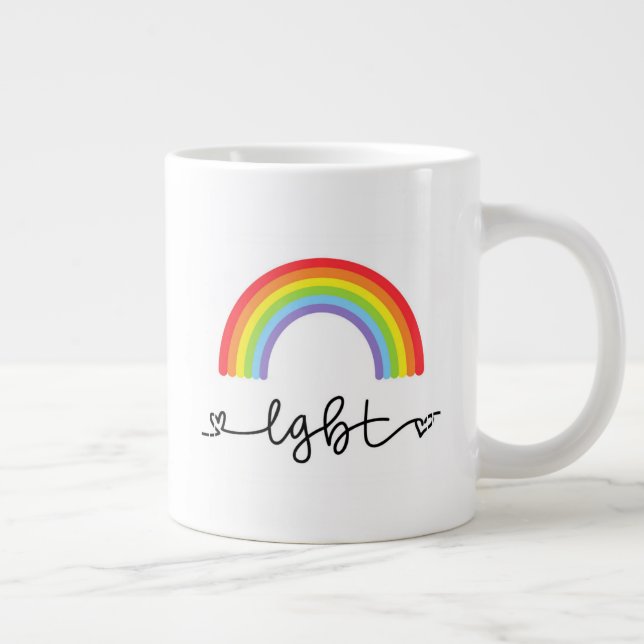 Caneca De Café Grande Corações LGBT e arco-íris (Direita)