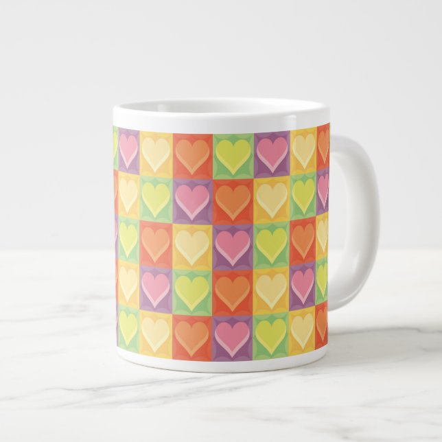 Caneca De Café Grande Corações Patchwork (Frente Esquerda)