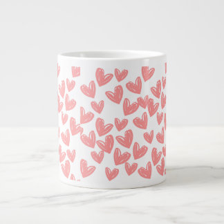 Caneca De Café Grande Corações Rosa Jumbo Mug