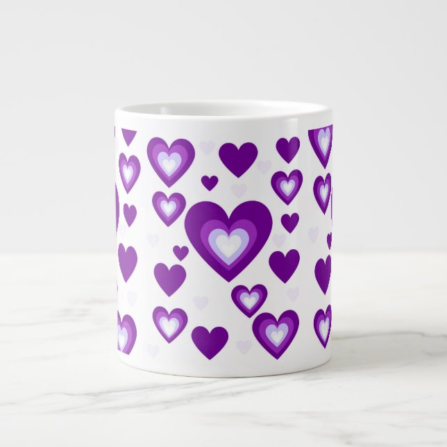 Caneca De Café Grande Corações Roxos (Frente)