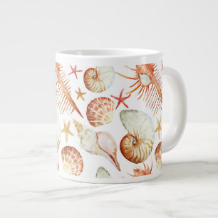 Caneca De Café Grande Coral Com Conchas E Caranguejos