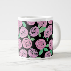 Caneca De Café Grande Cores de água, rosas rosa