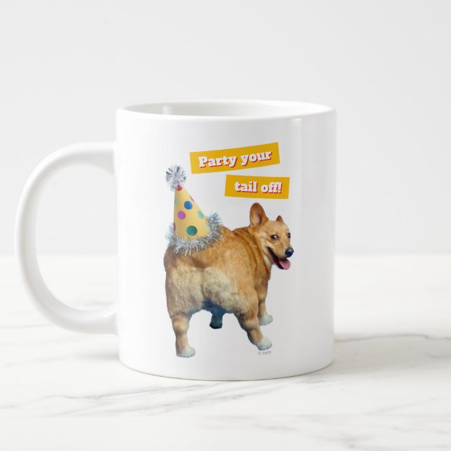 Caneca De Café Grande Corgi Butt Birthday Hat (Esquerda)