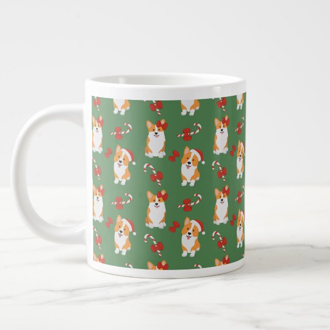 Caneca De Café Grande Corgi Christmas Candy Cane Pattern (Esquerda)