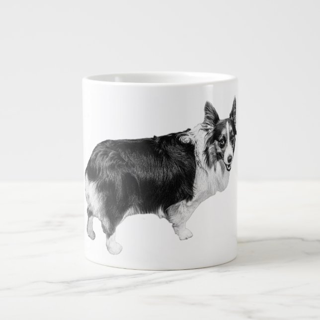 Caneca De Café Grande Corgi Spark na Luz da Neve (Frente)