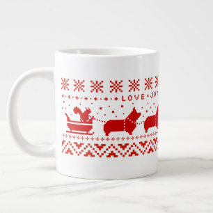 Caneca De Café Grande Corgis Festivos de Natal Amor Alegria Paz