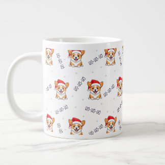 Caneca De Café Grande Corgis no Padrão de Natal de Santa Hats
