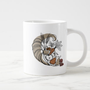 Caneca De Café Grande Cornucópia de Linha Arte Minimalista de Outono