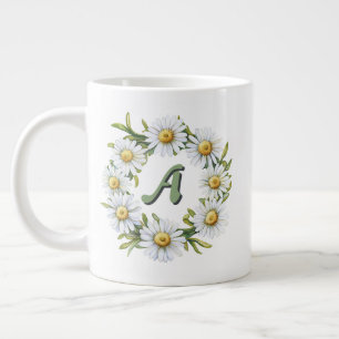 Caneca De Café Grande Coroa de Margarida em Aquarela Personalizada com N