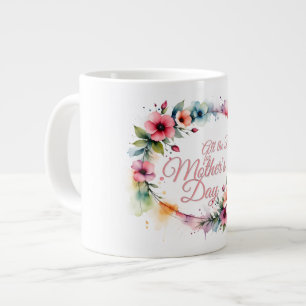 Caneca De Café Grande Coroa Floral de Aquarela do Dia das Mães em Rosa V