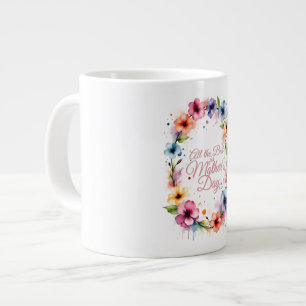Caneca De Café Grande Coroa Floral em Aquarela para o Dia das Mães em Ro