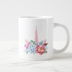 Caneca De Café Grande Coroa Floral Unicorn