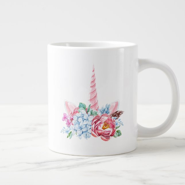Caneca De Café Grande Coroa Floral Unicorn (Direita)