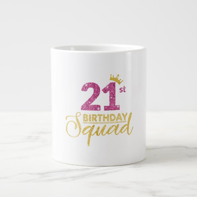 Caneca De Café Grande Coroa rosa-rosa-aniversário de 21 anos (Frente)