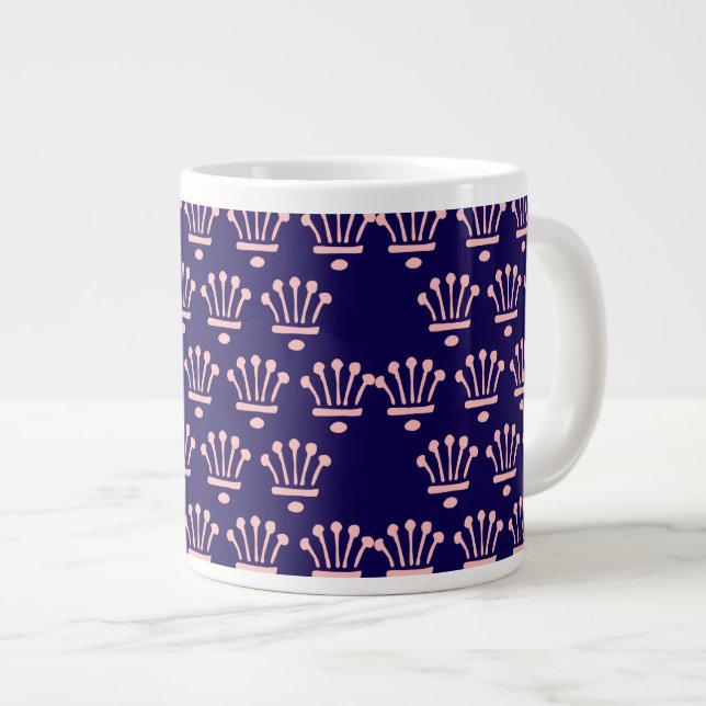 Caneca De Café Grande Coroas Rosa Azul Escuro (Frente Esquerda)