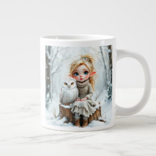 Caneca De Café Grande Coruja da Neve & Elfo