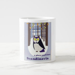 Caneca De Café Grande Coruja escandinava na floresta Cartaz vintage