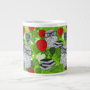 Caneca De Café Grande Coruja nas rosas vermelhas