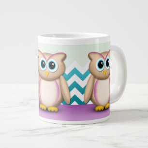 Caneca De Café Grande Coruja Roxa - Chevron Roxo e Turquesa 20oz Mug