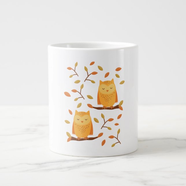 Caneca De Café Grande Corujas adormecidas 🦉 outono (Frente)