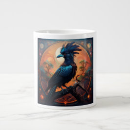 Caneca De Café Grande Corvo Preto Empoleirado Em Um Galho Nodoso