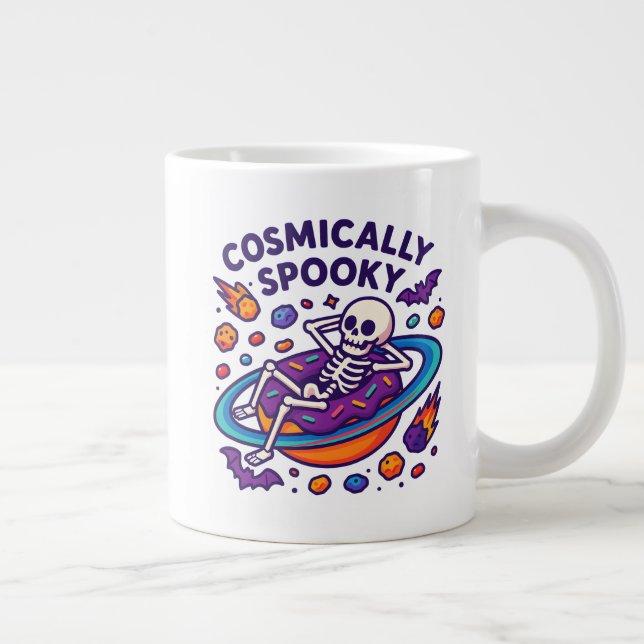 Caneca De Café Grande Cosmically Spooky Design Space Skeleton Halloween (Direita)