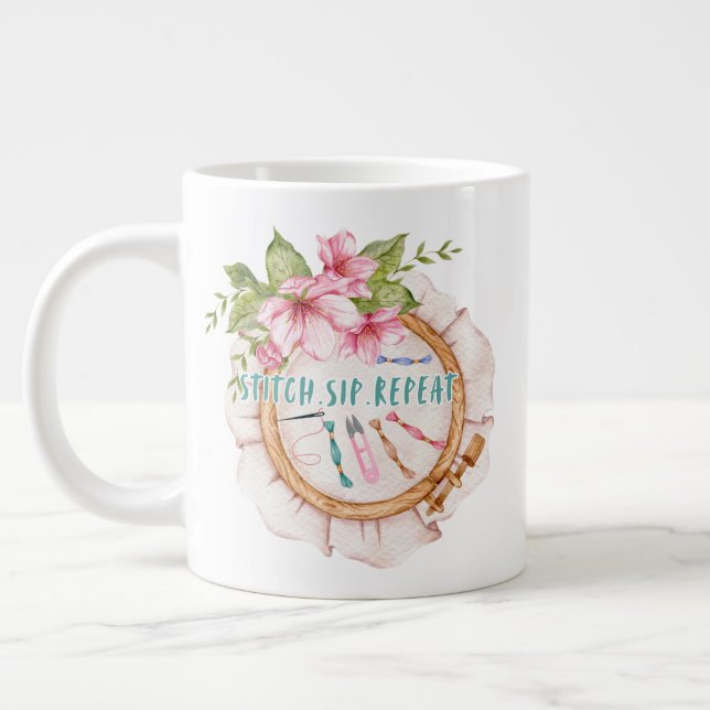 Caneca De Café Grande Costurar.Bebeer.Repetir (Esquerda)