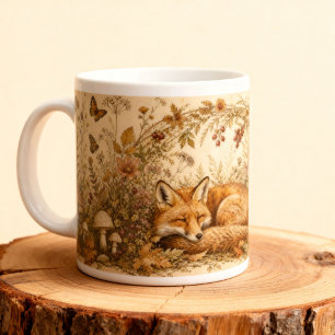 Caneca De Café Grande Cottagecore Animal Raposa Adormecida na Floresta V