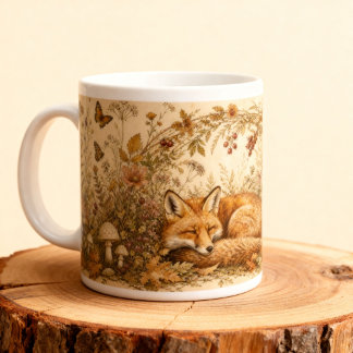 Caneca De Café Grande Cottagecore Animal Raposa Adormecida na Floresta V