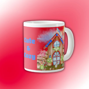 Caneca De Café Grande Cottagecore Cozy e doce colorido em vermelho