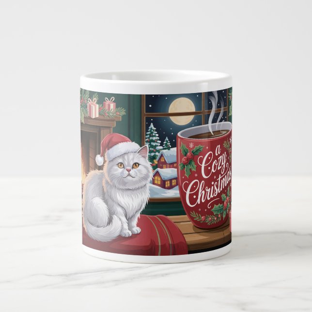 Caneca De Café Grande Cozy Cat Christmas (Frente)