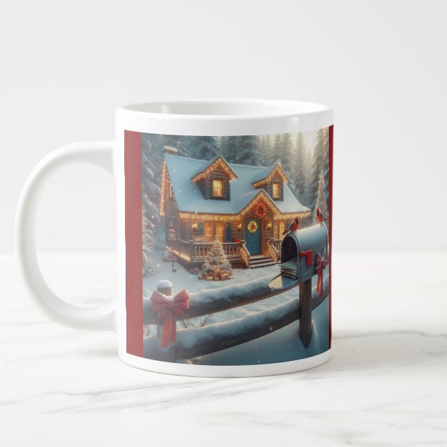 Caneca De Café Grande Cozy Christmas Cabin Winter Wonderland (Esquerda)