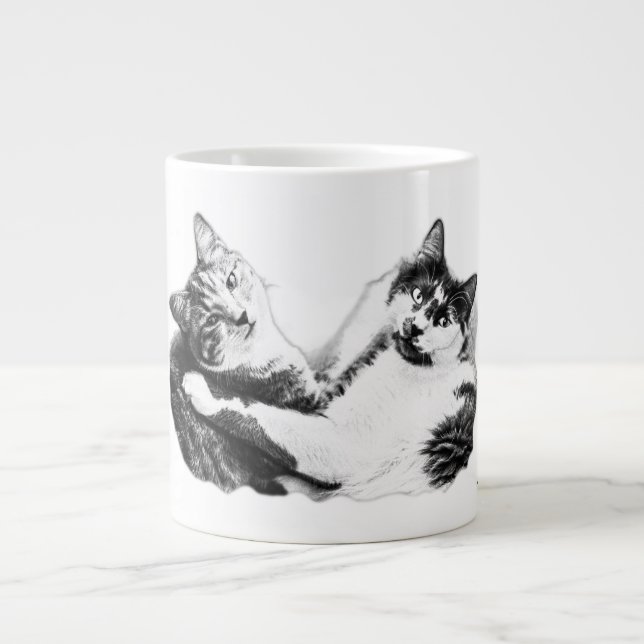 Caneca De Café Grande Cozy Dois Gatos Retrair Mug (Frente)