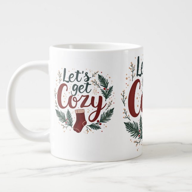 Caneca De Café Grande Cozy Holiday Pine Berry Lettering (Esquerda)