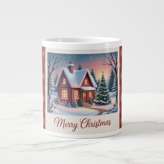 Caneca De Café Grande Cozy Winter Cabin (Frente)