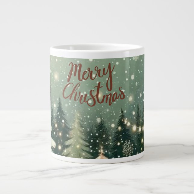 Caneca De Café Grande Cozy Winter Forest "Merry Christmas" Mug (Frente)
