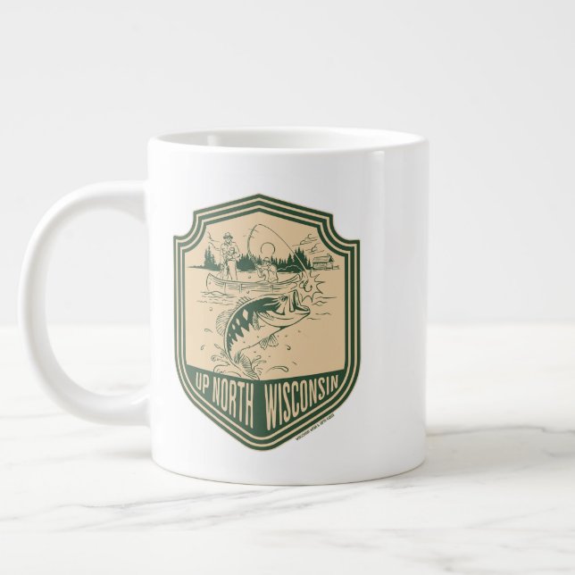 Caneca De Café Grande Crachá de Pesca Norte de Wisconsin (Esquerda)
