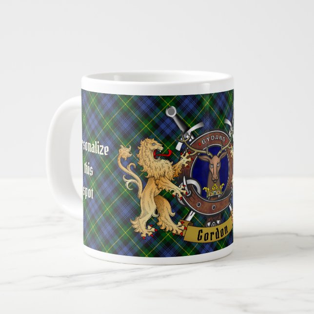 Caneca De Café Grande Crachá Gordon Clan e Tartan personalizados (Frente Esquerda)