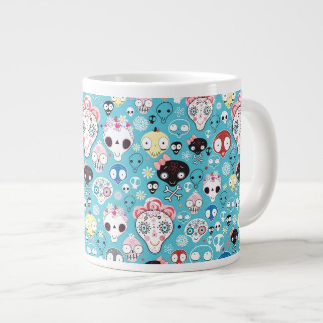 Caneca De Café Grande Crânio de riso de textura (Frente Esquerda)