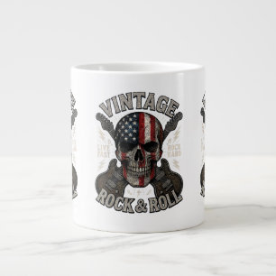 Caneca De Café Grande Crânio de Rock Antigo Bandeira Americana Guitarra