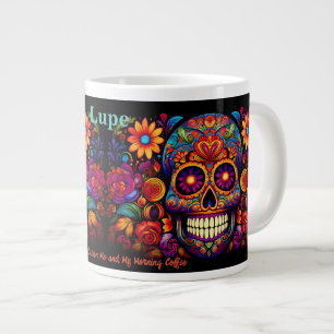 Caneca De Café Grande Crânio do Açúcar Adicionar Nome Texto Presente de