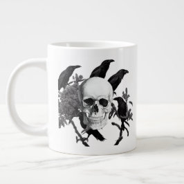 Caneca De Café Grande Crânio E Crows Halloween Jumbo Mug