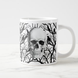 Caneca De Café Grande Crânio E Crows Halloween Jumbo Mug