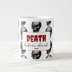 Caneca De Café Grande Crânio Gótico "Morte Antes do Decaf"   Estranho En