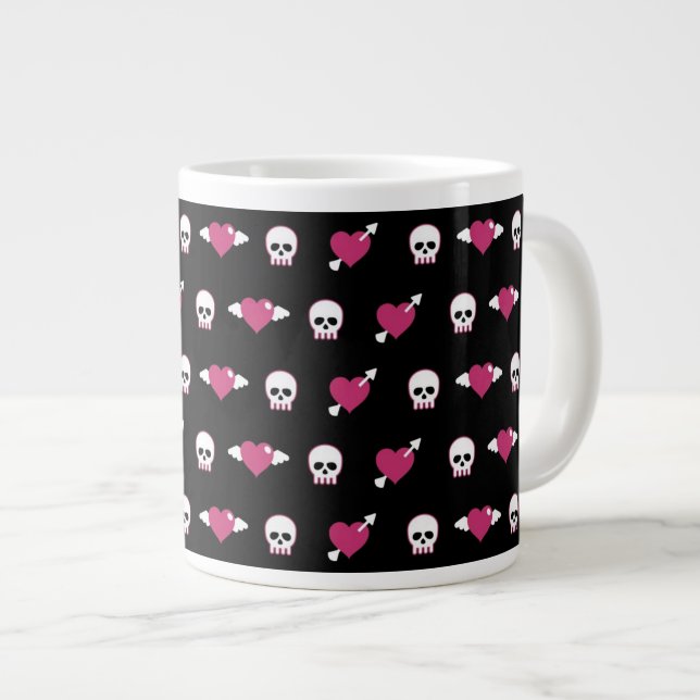 Caneca De Café Grande Crânios e corações (Frente Esquerda)