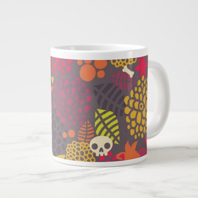 Caneca De Café Grande Crânios e flores. (Frente Esquerda)