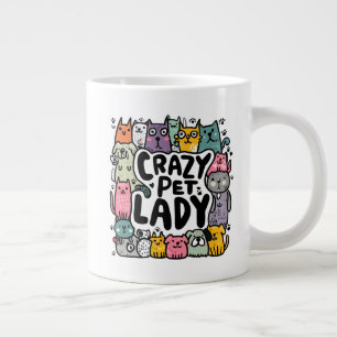 Caneca De Café Grande Crazy Pet Lady – Cães e Gatos Coloridos