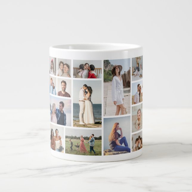 Caneca De Café Grande Create Your Own 15 Photo Collage (Frente)