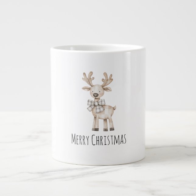 Caneca De Café Grande Creme orgânico Tan Reindeer Natal (Frente)