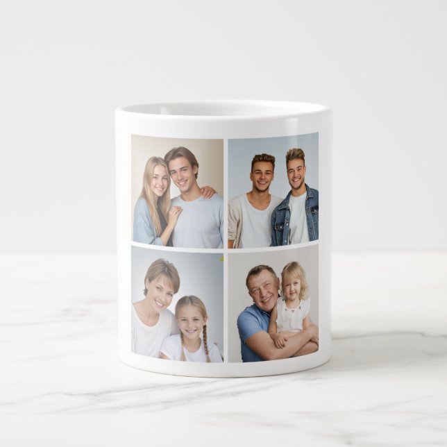 Caneca De Café Grande Crie a sua própria colagem de 4 fotos (Frente)